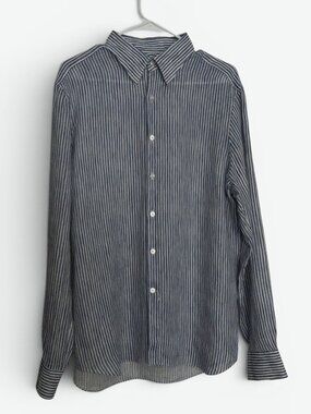 Berluti Shirt Mens RL Blue White Striped Linen Button Up Made In Italy